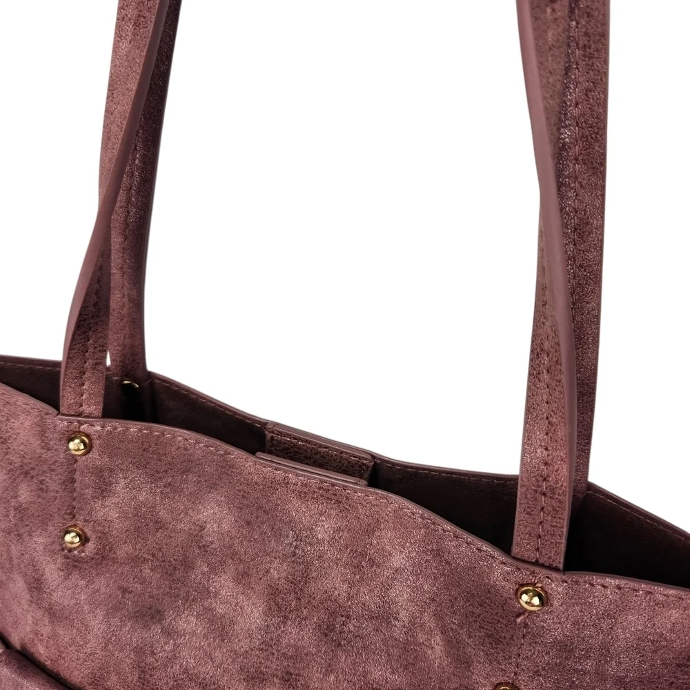 Vegan Leather Tote Bag With Tassel And Gold Trim Large Burgundy